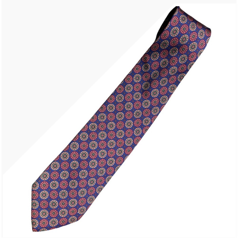Christopher Hayes Tie Mens OS Blue Red Medallion Geometric Silk Made in Italy